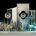 Chinese Style Photo Check-in Spot With Scroll Landscape Pattern Decorative Flowers And Lanterns