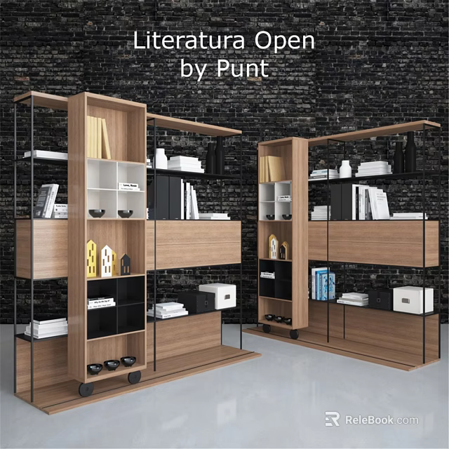 Modern Loveseat With Wooden Shelves Black Metal Frame And Storage Boxes 3d model 