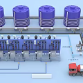 Industrial Equipment Featuring Blue Storage Tanks Control Panels Pipeline System And Oil Tank Truck In Facility