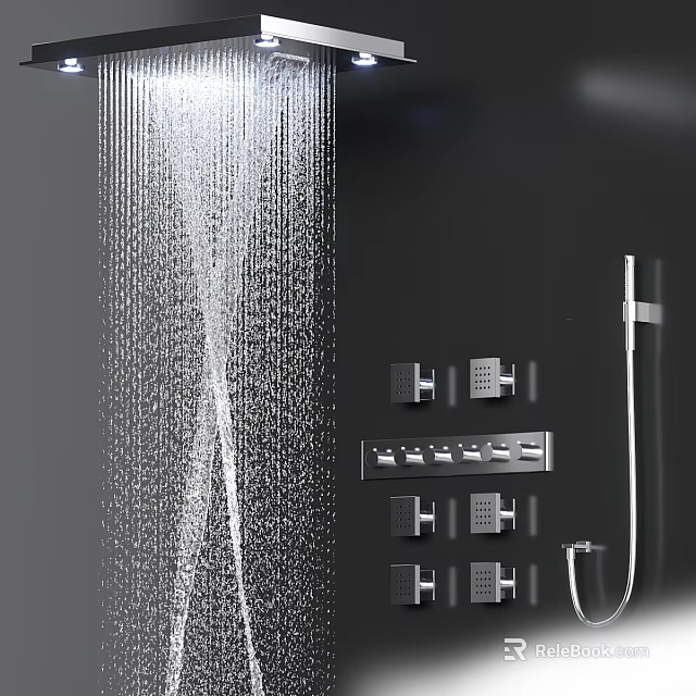 Modern Wall Mounted Shower System with Multiple Spray Functions and Handheld Head 3d model 