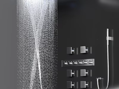 Modern Wall Mounted Shower System with Multiple Spray Functions and Handheld Head 3d model