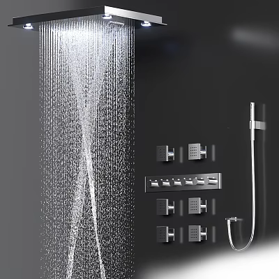 Modern Wall Mounted Shower System with Multiple Spray Functions and Handheld Head 3d model