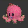 Cute Pink Octopus Cartoon Toy With Black Hat And Shiny Surface