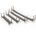Wooden Frame Rope Bridge Scene Components With Crossed Ropes And Support Poles