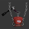 Red Gas Cylinder Secured With Metal Chains And Black Hose