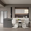 Modern Restaurant Kitchen Interior With Island Counter Dining Table And Cabinets