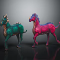 Two Colorful Dragon Like Mythical Creatures With Green And Pink Scales And Horns
