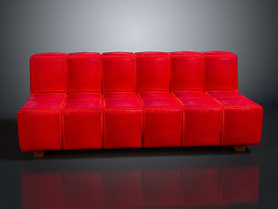 Stylish Modern Red Modular Sofa with Velvet Upholstery and Block Design 3d model