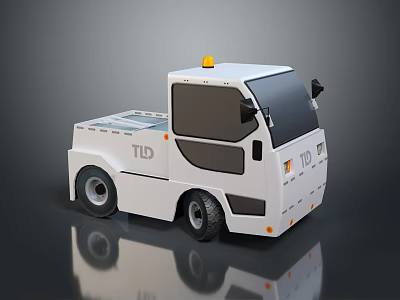 White Small Work Truck With Yellow Warning Light TID Logo And Flatbed Design 3d model