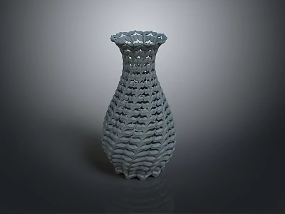 Hand Carved Light Blue Vase With Woven Texture And Sculpted Scalloped Rim 3d model