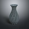 Hand Carved Light Blue Vase With Woven Texture And Sculpted Scalloped Rim