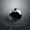 Black Globe Surrounded By White Orbital Lines On Gray Background Design 3d model