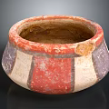 Handcrafted Sculptural Ceramic Bowl With Red White Purple Stripes And Traditional Design