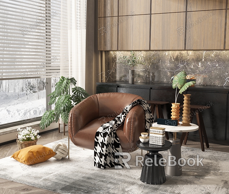 Modern Single-person Sofa Single-person Sofa Single Chair Green Plant Side Corner Combination model