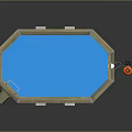 Wooden Above Ground Pool Structure With Blue Water Ladder And Orange Equipment