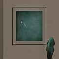 Teal Abstract Painting With Two White Birds Hanging On Interior Wall Decor