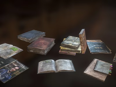 Diverse Open and Stacked Books Collection Featuring Flat Lying Copies and Vintage Covers 3d model