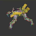 Yellow And Gray Mechanical Robot Model Featuring Multiple Legs And Tool Components 3d model