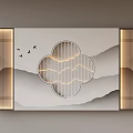 Traditional Chinese Decorative Wall Featuring Clover Hollow Design Mountain Pattern And Flying Birds