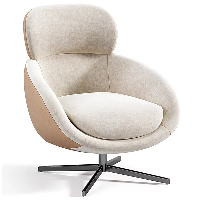 Modern Comfortable Beige Upholstered Armchair With Wooden Accents And Metal Base 3d model