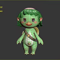 Cute Green Cartoon Fairy Character With Green Hair Cheek Blush And Brown Strap