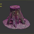 Natural Wooden Tree Stump With Green Moss Mushrooms And Fallen Leaves