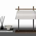 Stylish Table Lamp with Wooden Base Black Frame and White Fabric Roof Shaped Shade