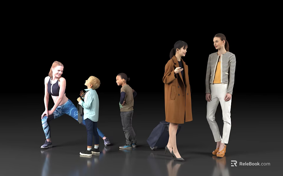 Diverse Group Of People With Different Ages Clothing Styles And Poses In Simple Background 3d model 