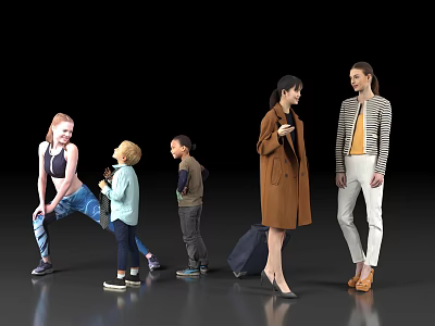 Diverse Group Of People With Different Ages Clothing Styles And Poses In Simple Background 3d model