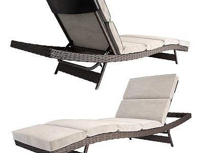 Outdoor Wicker Lounge Chair With Adjustable Backrest And Beige Comfortable Cushions 3d model