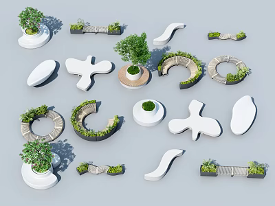 Outdoor Chairs With Unique Shapes And Green Plants In Modern Landscape Design 3d model Outdoor Chairs With Unique Shapes And Green Plants In Modern Landscape Design 3d model
