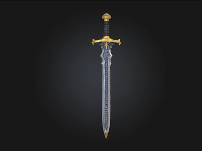 Ornate Decorative Weapon Sword With Golden Hilt Black Silver Blade Intricate Design 3d model