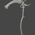 3D Model of Skeletal Scythe Weapon With Glowing Green Elements Spikes And Textured Handle