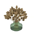 Green Glass Vase With Brown Dried Spikey Flowers Modern Decor Arrangement