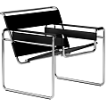 Modern Lounge Chair with Geometric Chrome Metal Frame and Black Seat Backrest