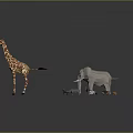 People Figures With Giraffe And Elephants In Model Scene On Reflective Surface 3d model