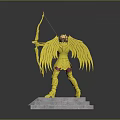 Golden Armored Figure With Wings Holding Bow On Stone Pedestal Saint Seiya