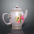 White Ceramic Teapot With Pink Yellow Floral Design For Home Furniture