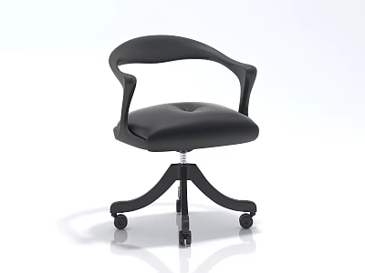 Black Leather Office Chair with Armrests Padded Seat and Swivel Wheels Design 3d model