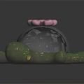 Decorative Turtle Shaped Ornament Figurine Set With Green Body Silver Shell And Pink Flower