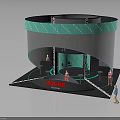 Indoor Exhibition Interior With Circular Structure Teal Band And POLAR Logo