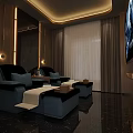Modern SPA Sauna Interior Design With Comfortable Loungers TV Screen And Ambient Lighting