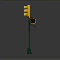 Yellow Traffic Light With Red Man Pedestrian Signal On Green Road Safety Pole