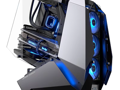 High Performance Gaming PC Case With Transparent Panel Blue LED Lighting And Cooling Fans 3d model
