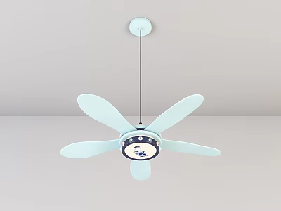 Modern Ceiling Fan Light With Light Blue Blades And Round Minimalist Design For Kids Room 3d model