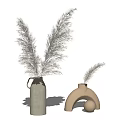 Gray Handle Vase With Fluffy Dried Pampas Grass And Brown Curved Vase Design