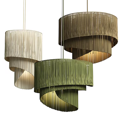 Modern Stylish Layered Chandeliers with Beige Brown Green Tassel Like Design 3d model
