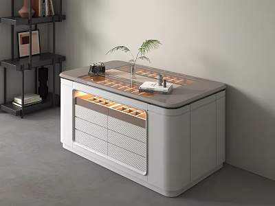 Modern Sleek White Jewelry Cabinet With Glass Top Illuminated Drawers And Decorative Plants 3d model