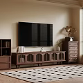 Modern TV Stand with Flat Screen TV Side Cabinets and Geometric Rug in Living Room