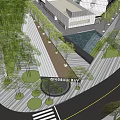 Modern Plaza Landscape With Palm Trees Seating Area And Paved Ground